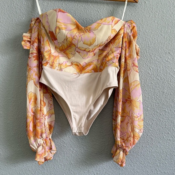 RNWY The Label Off The Shoulder Vishaka Bodysuit in Citrus Size 4 NWT - Picture 2 of 6